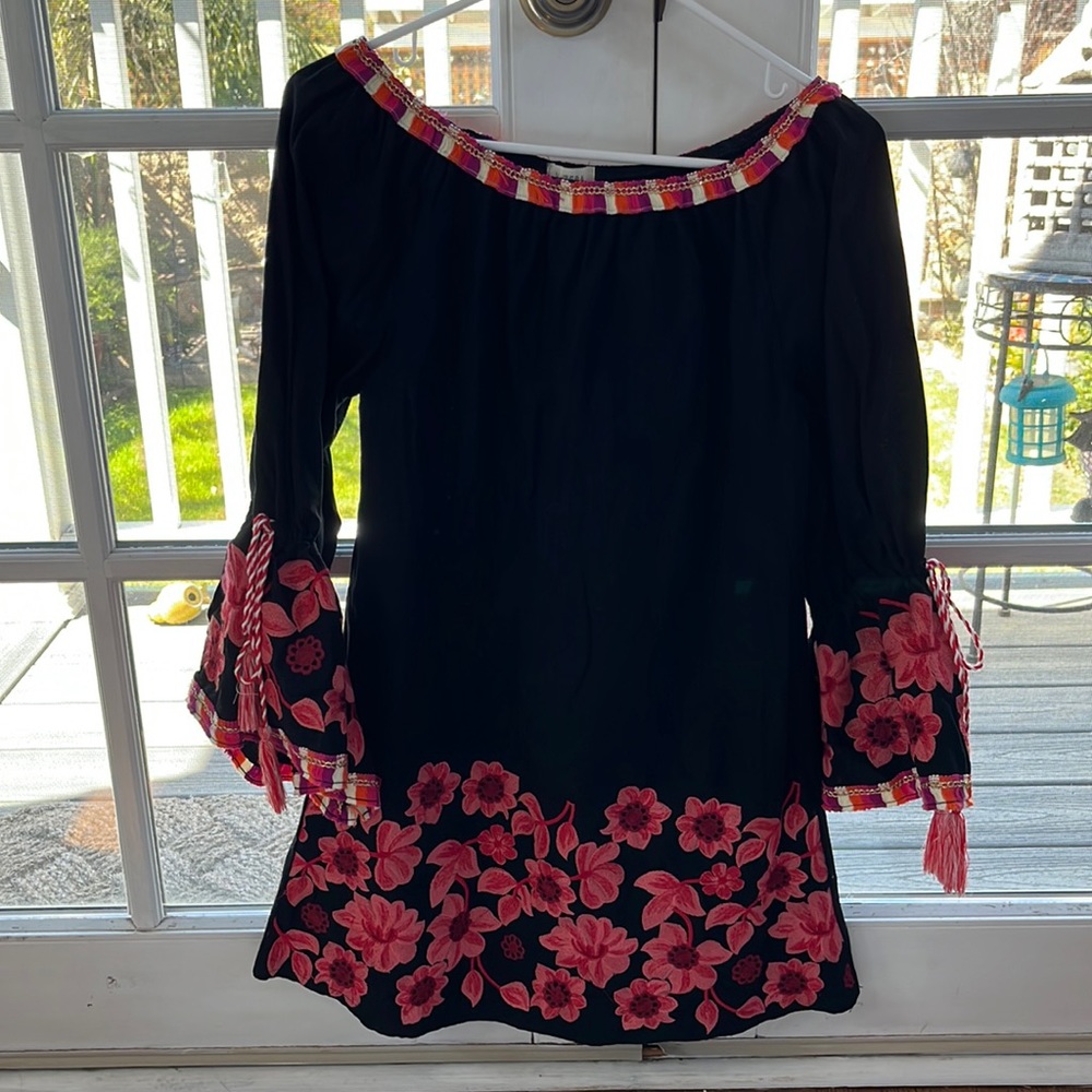 Tunic Black floral mini dress in size S